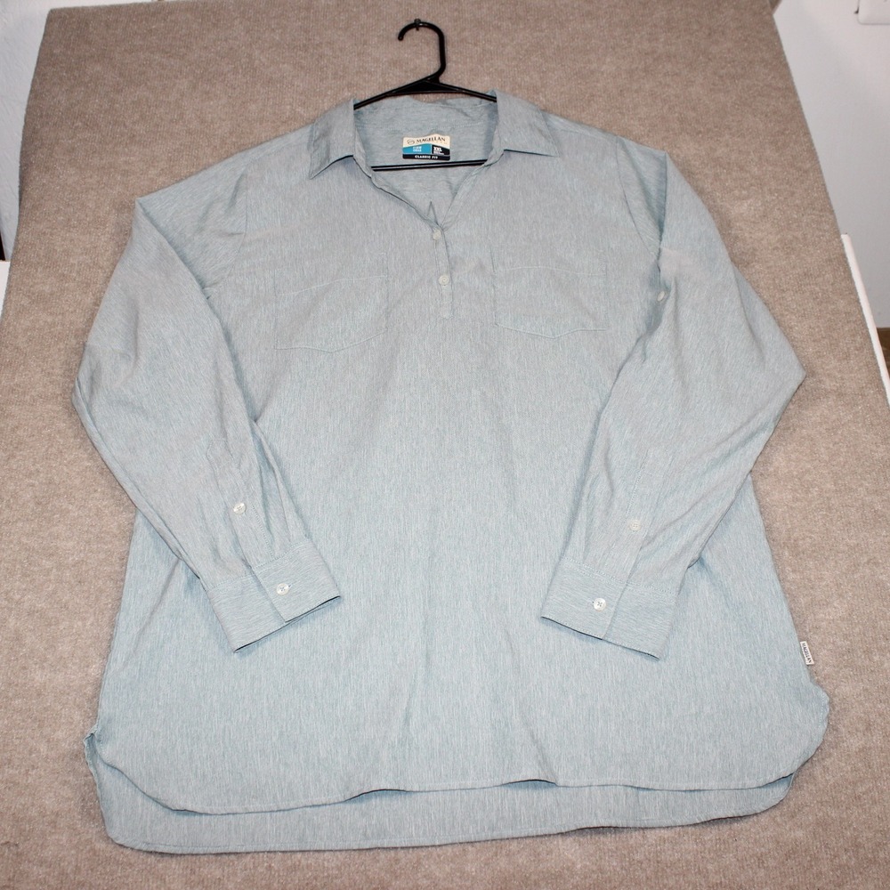 Magellan Outdoors Fish Gear Womens XXL Blue Heathered Long Sleeve Fishing Shirt